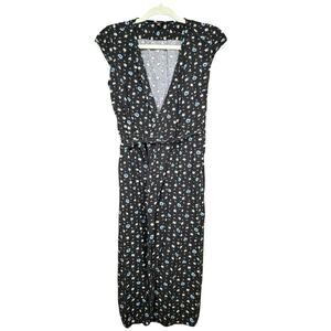J. Crew Mercantile Wrap Dress XS Black Blue Floral Rayon Calf Length